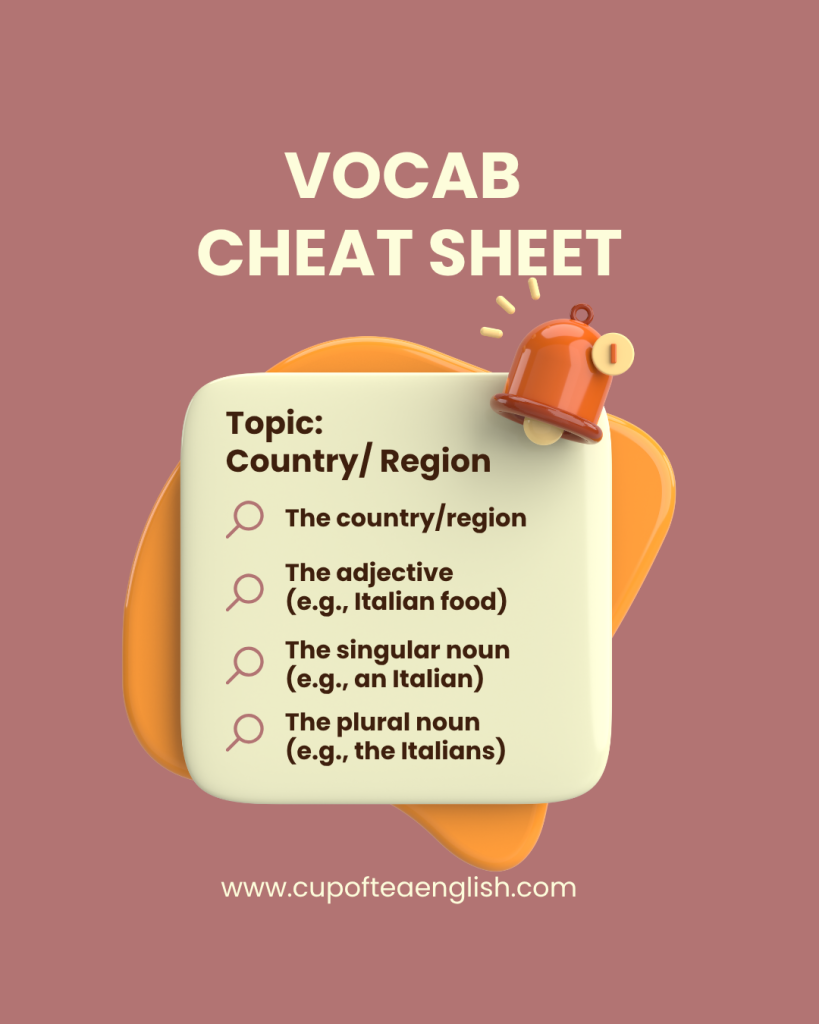 vocabulary cheat sheet for ielts or conversation english